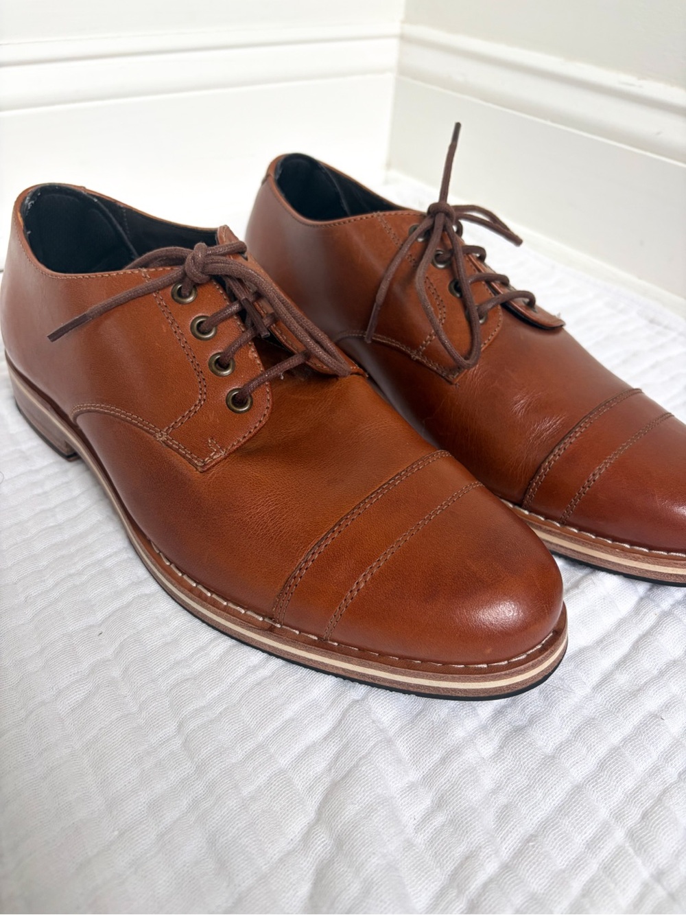 HELM Bradley Men’s 10.5 M Teak Brown Leather Cap Toe Derby Dress Shoes